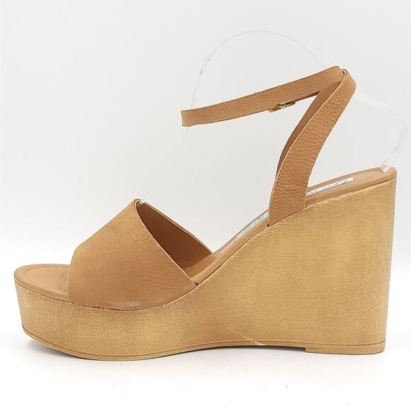 Steve Madden Women Strappy Wooden Wedge Sandals Welsh Size US 10 Camel Nubuck - Picture 3 of 6
